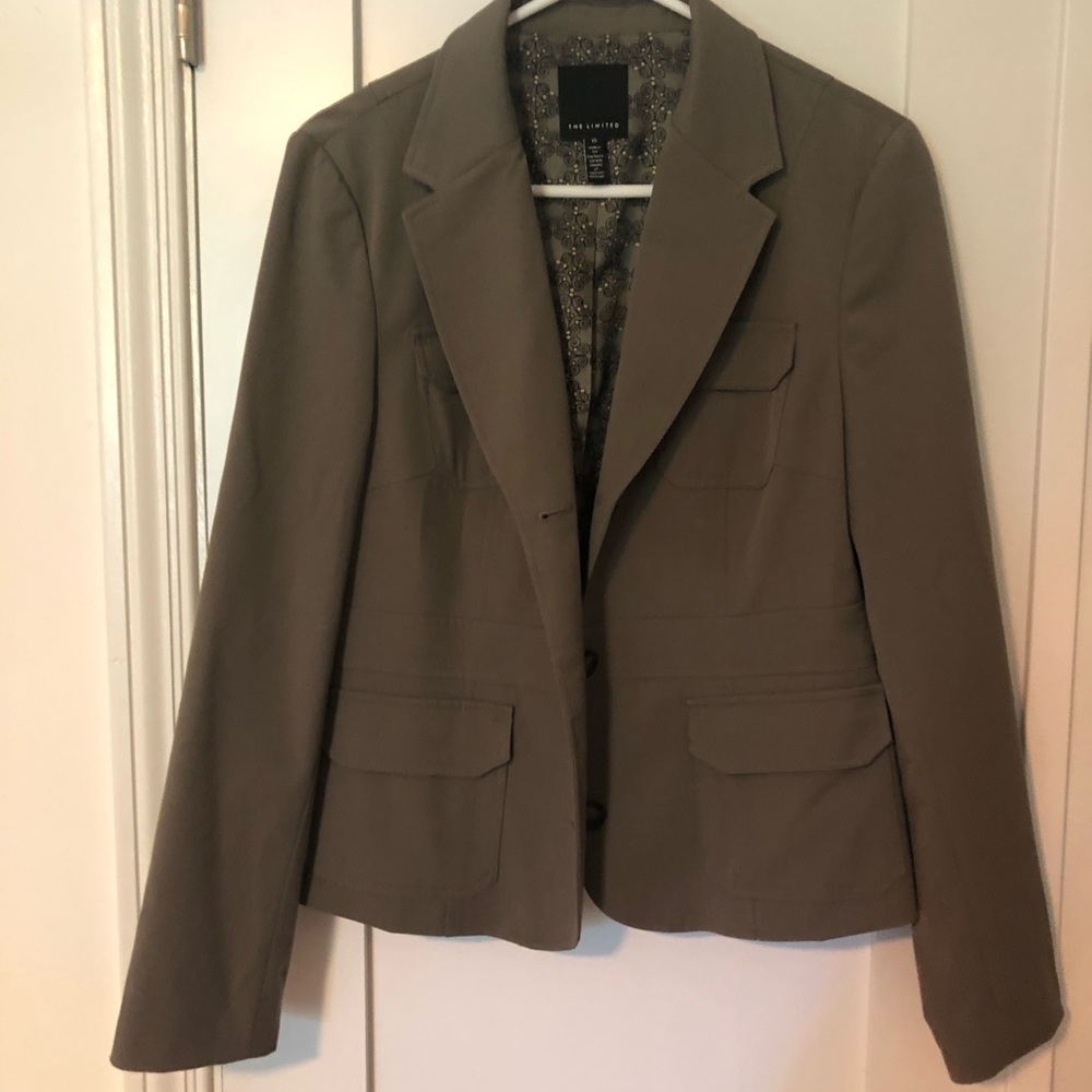 Taupe, fitted crop jacket fully lined